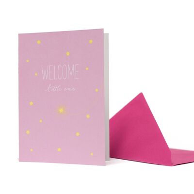 Greeting card falling star "Welcome Little One" pink