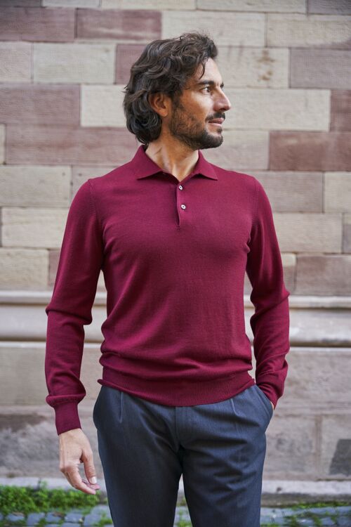 Pull en laine col polo Jonas bordeaux