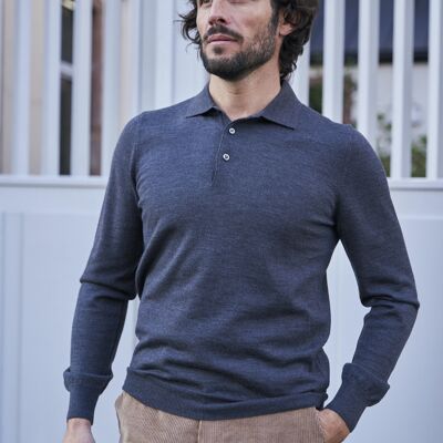 Maglia in lana con collo a polo Jonas grigio scuro