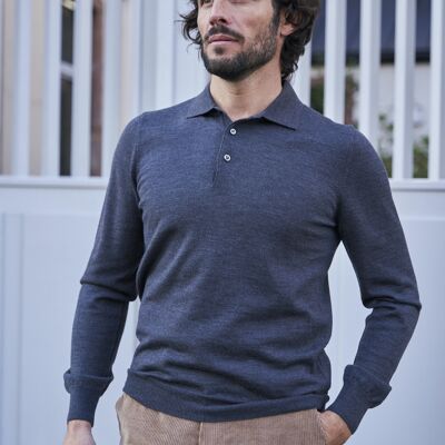 Wool sweater with polo collar Jonas dark gray