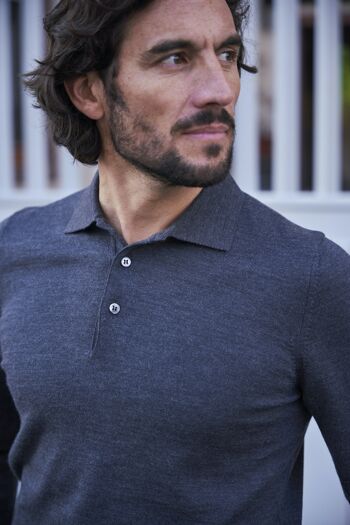 Pull en laine col polo Jonas gris foncé 3