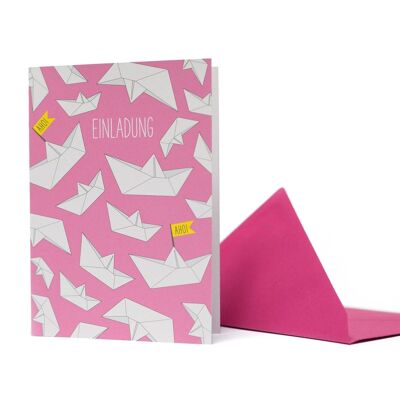 Greeting card boats "invitation" pink