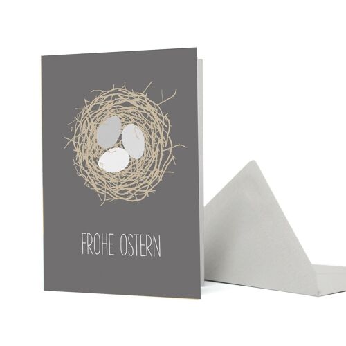 Grußkarte Nest "Frohe Ostern" grau