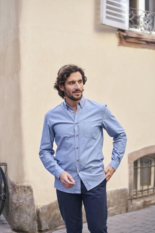 Chemise Chambray de coton Émile bleu clair