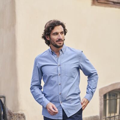 Chemise Chambray de coton Émile bleu clair