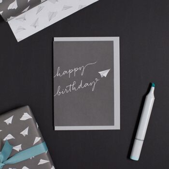 Carte de voeux avion en papier "Happy Birthday" gris foncé 2