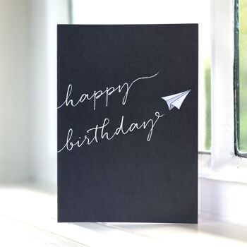 Carte de voeux avion en papier "Happy Birthday" gris foncé 3