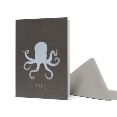 Greeting card octopus "Ahoy" gray