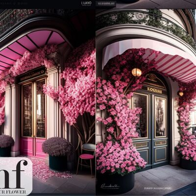 Storefront decoration with silk flowers