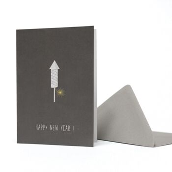 Carte de voeux fusée "Happy New Year" gris foncé 1