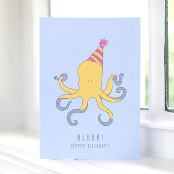 Carte de voeux poulpe "Blubb - Happy Birthday" jaune 3