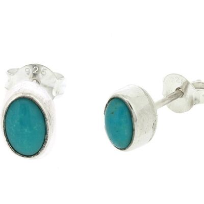 Sterling Silver Small Oval Turquoise Stud Earrings with Presentation Box