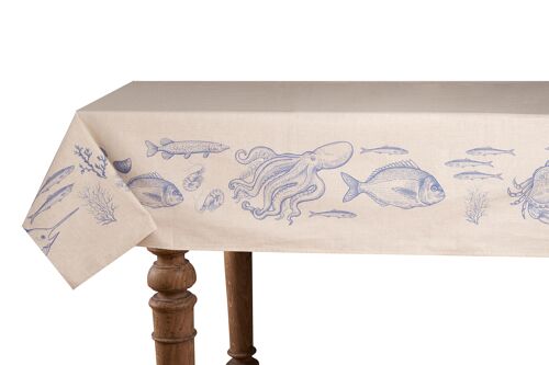 Tablecloth 50% Linen/Cotton, Melange, Blu Sea