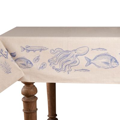 Tablecloth 50% Linen/Cotton, Melange, Blu Sea