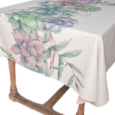 Tablecloth 50% Linen/Cotton, Melange, Succulents