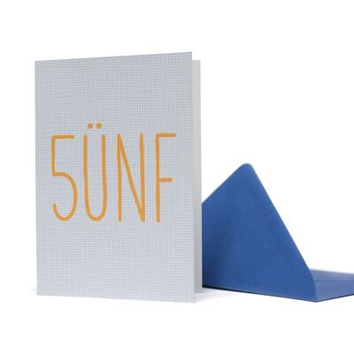 Greeting card "5 five" blue