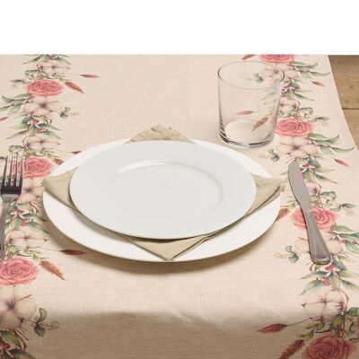 Chemin de table, 50% lin/coton, fleurs de coton