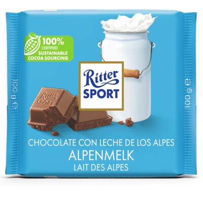 RITTER SPORT - Lait des Alpes - Chocolat au lait entier avec une fine note de miel et de caramel -Tablette 100 g