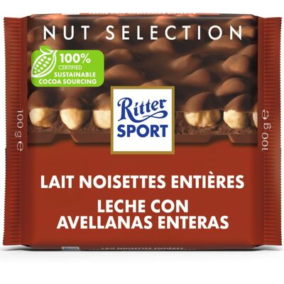 RITTER SPORT - Chocolat au Lait Noisettes Entières - Tablette 100 g