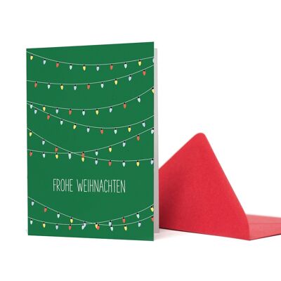 Carte de voeux guirlandes lumineuses "Joyeux Noël" vert