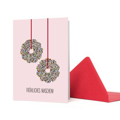 Carte de voeux couronne de chocolat "Merry Nibbling" rose