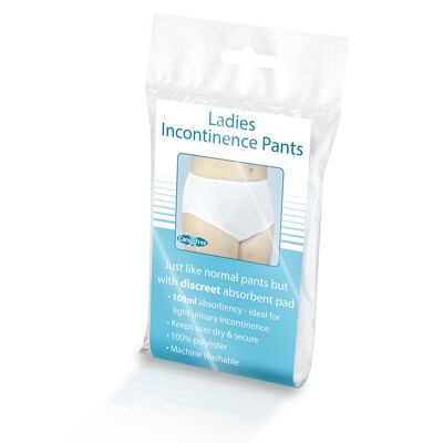 Ladies White Polyester Incontinence Pants 100ml 32/34"