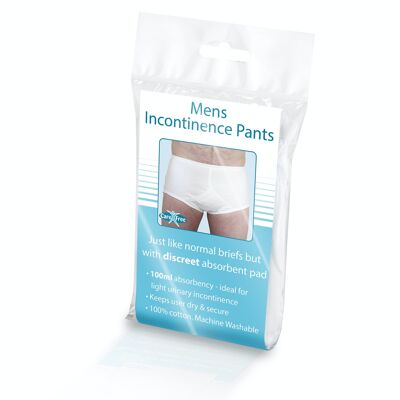 Mens White Cotton Incontinence Pants 100ml 36/38"