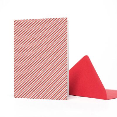 Greeting card "Candy Cane" with diagonal stripes in red and white made from 100% recycled paper