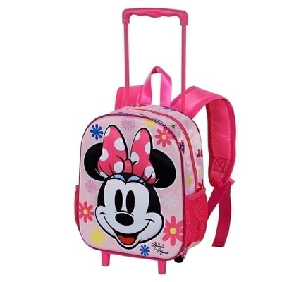 Disney Minnie Mouse Floral-Mochila 3D con Ruedas Pequeña, Rosa