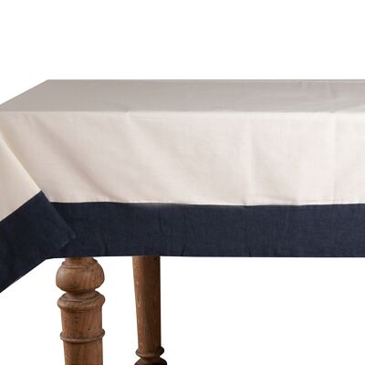 Nappe 50% Lin/Coton, Naturel avec Bords Lin Bleu