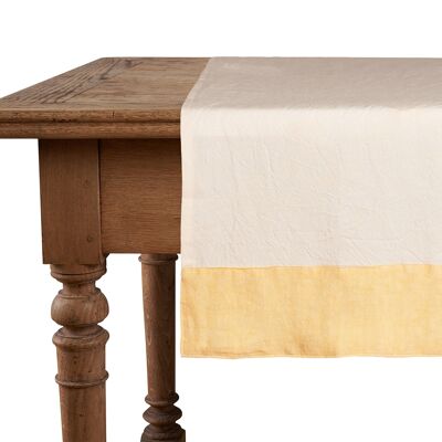 Chemin de table, 50 % lin/coton, naturel avec bords jaune lin