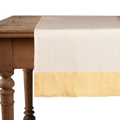 Chemin de table, 50 % lin/coton, naturel avec bords jaune lin