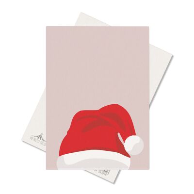 Carte postale de Noël "Chapeau de Père Noël" rose - carton pâte à bois