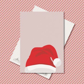 Carte postale de Noël "Chapeau de Père Noël" rose - carton pâte à bois 2