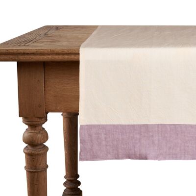 Chemin de table, 50 % lin/coton, naturel avec bords en lin lilas