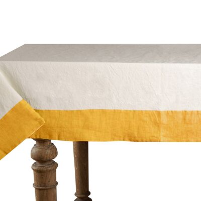 Nappe 50% Lin/Coton Naturel avec Bords Lin Ocre