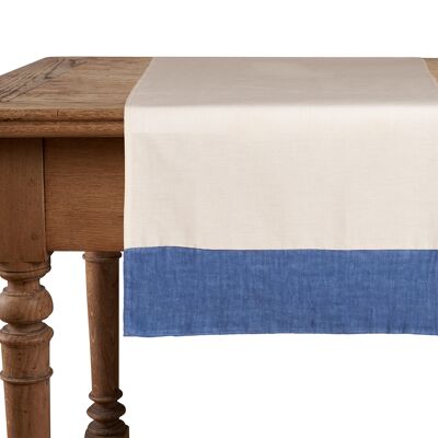 Chemin de table, 50 % lin/coton, naturel avec bords en lin bleuté