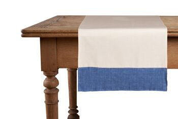 Chemin de table, 50 % lin/coton, naturel avec bords en lin bleuté 1