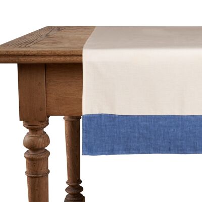 Chemin de table, 50 % lin/coton, naturel avec bords en lin bleuté