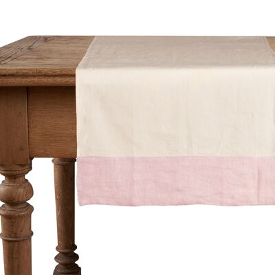 Chemin de table, 50 % lin/coton, naturel avec bords en lin rose