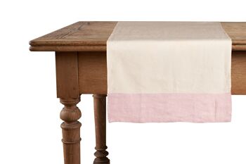Chemin de table, 50 % lin/coton, naturel avec bords en lin rose 1