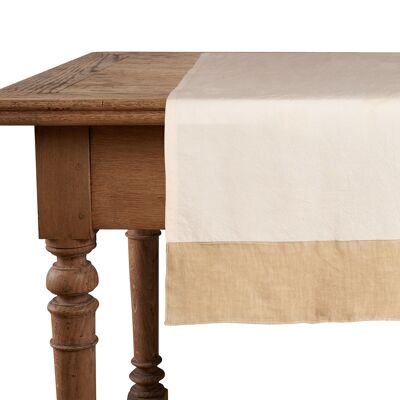 Chemin de table, 50 % lin/coton, naturel avec bords en lin sable