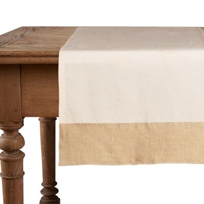 Chemin de table, 50 % lin/coton, naturel avec bords en lin sable
