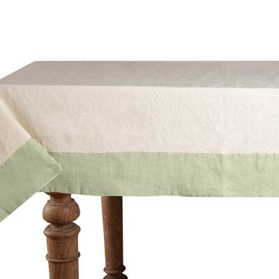 Nappe 50% Lin/Coton Naturel avec Bords Lin Vert Clair