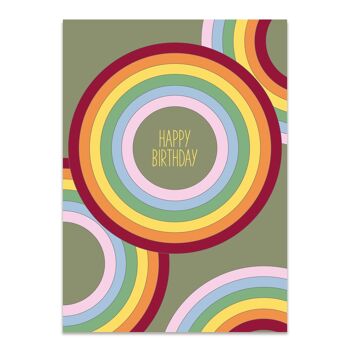 Carte postale arc-en-ciel "Happy Birthday" vert olive - carton recyclé 300g 1