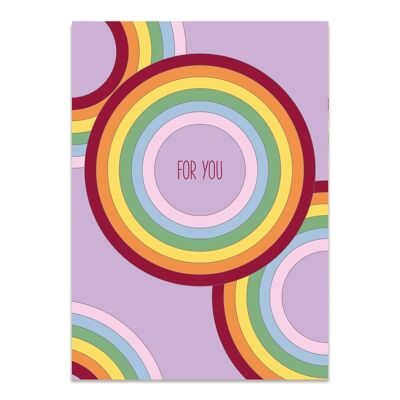 Carte postale arc-en-ciel "For You" violet - 300g carton recyclé