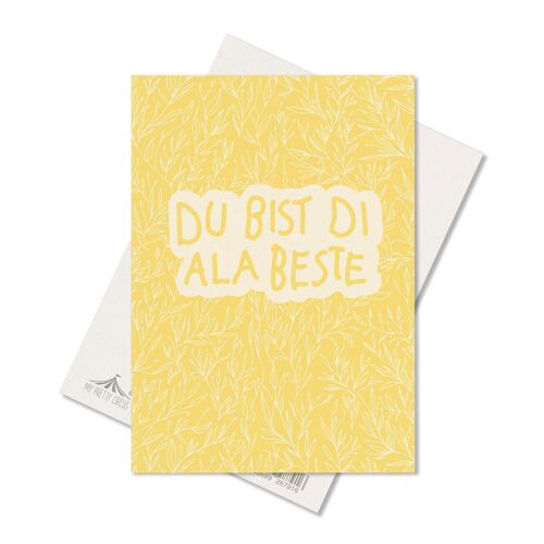 Postkarte Pflanzen "Du Bist Di Ala Beste" Gelb - Holzschliffpappe