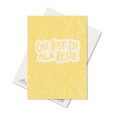 Postcard plants "Du bist Di Ala Beste" yellow - wood pulp board