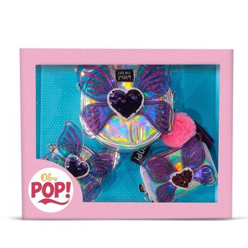 Ô mon Pop ! Wings-Gift Box Bag and Purse, Argent