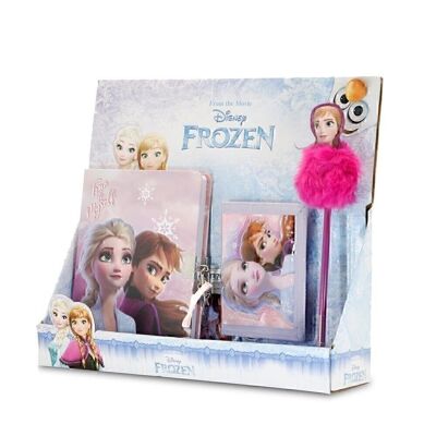 Disney Frozen 2 Wind-Pack con diario + portafoglio + penna pompon, rosa